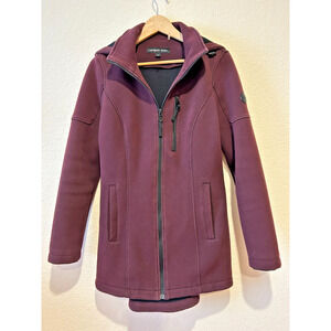 Andrew Marc Thick Fleece Jacket Size S Full Zip Removable Hood Wine Red Stretch